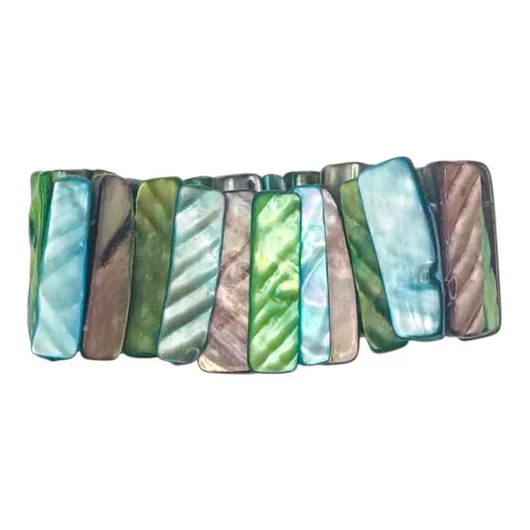 Vintage Abalone Mother-Of-Pearl Stretch Bracelet With Multicolor Shell Design - Picture 3 of 7